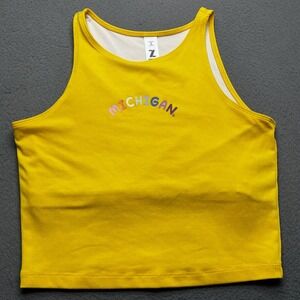 ZOOZATZ Women Tank Top Michigan Graphic Yellow Polyester Spandex Size S Cropped